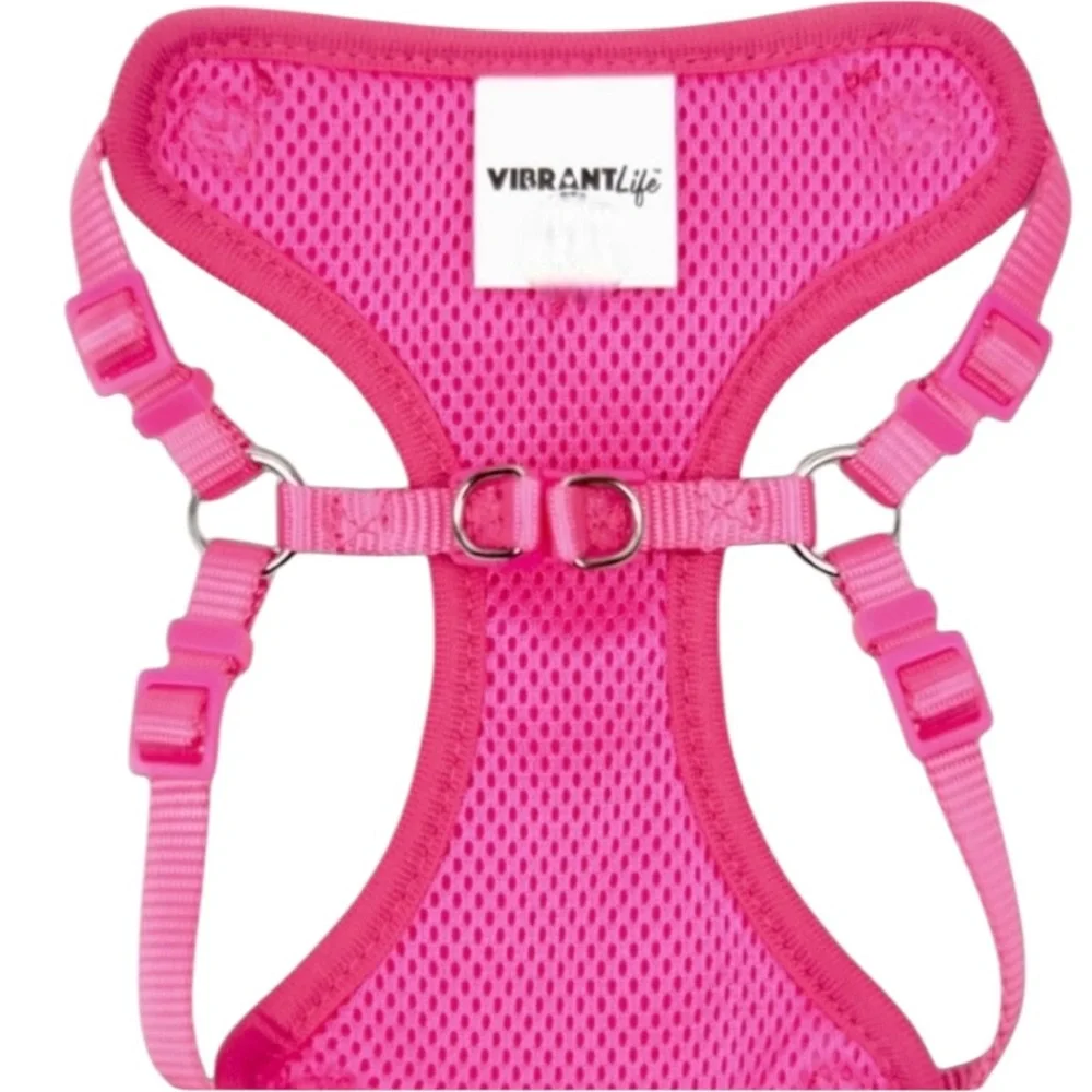 Vibrant Life Pink Polka Dot Dog Harness With Pearl Necklace